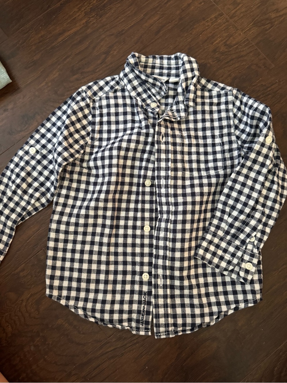 Janie and Jack Navy and White Gingham Button-Down Camp Shirt